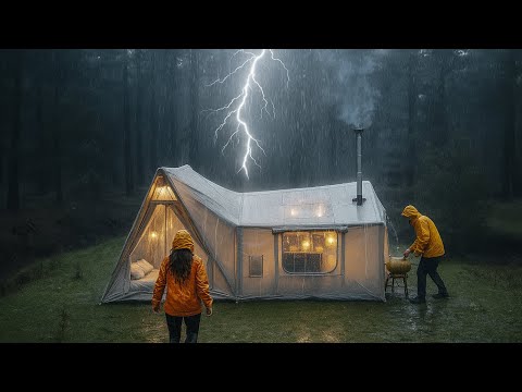 Şimşek, Dolu, Gök Gürültüsü!⛈️Sağanak Yağmurda Şişme Çadır Kampı!