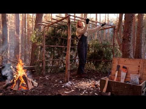 Girl Alone in the Wild | Building a Primitive Shelter