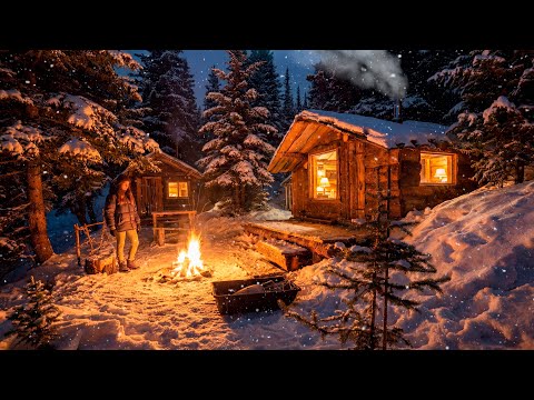 Girl Alone in a Primitive Log Cabin in Winter