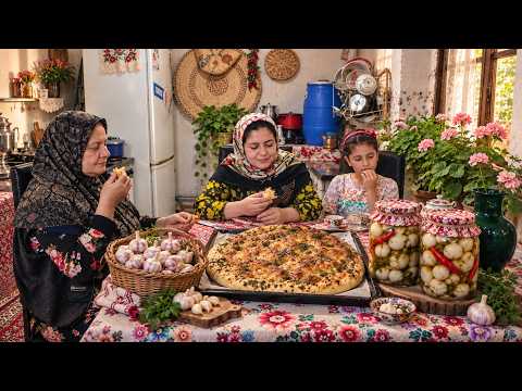 Village Life in Iran | Homemade Garlic Bread & Traditional Pickled Garlic 🧄🌿