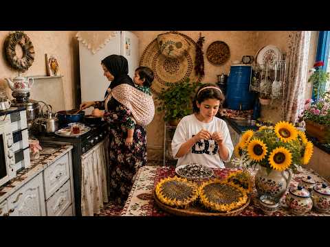 IRAN Daily Village Life | Fried Chicken with Mushroom Sauce & Sunflower Seeds 🌻🍗