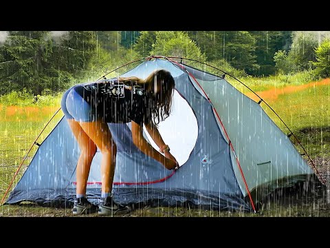 WILD SOLO CAMPING in Heavy RAIN! Relaxing time on a Small TENT!