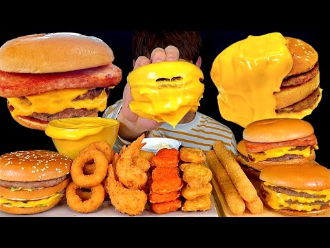 ASMR 스팸치즈버거 빅맥🍔후라이드 쉬림프 어니언링 너겟 롱치즈스틱 치즈소스 찍먹방~!! Spam Cheese Burger Onion Ring Nuggets MuKBang~!!!
