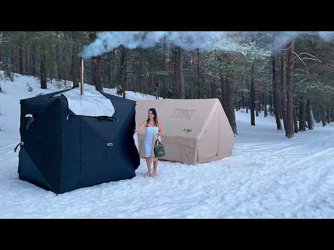 Cozy Solo Winter Camping❄️Hot Sauna in a Freezing Night(-10°C)🌙ASMR  #outdoors #solo #camping #asmr