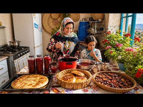 Iranian Village Life | Baking Fresh Bread & Making Homemade Plum Syrup 🌿🍑