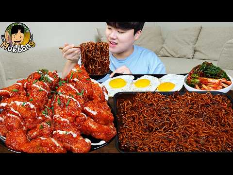 ASMR MUKBANG 직접 만든 슈프림 양념 치킨먹방! 치즈스틱 짜파게티 레시피 FRIED CHICKEN AND BLACK BEAN NOODLES EATING SOUND!