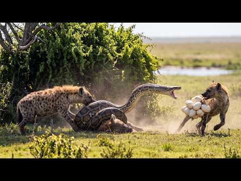 Hyenas Steal a Python's Eggs Right in Front of Her