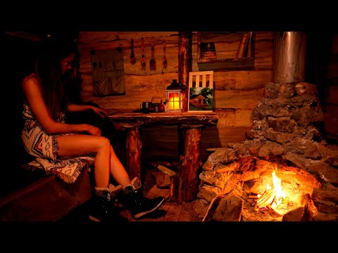 Girl Alone in the Wild | Handmade Log Cabin, Fire & Sauna ASMR