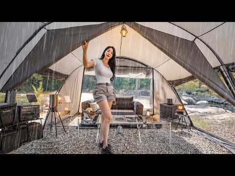 ☔️RAINY CAMPING WITH A LUXURY TENT | THUNDERSTORM DAY