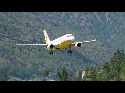 (4K) TAKEOFF, APPROACH & LANDING @ PARO AIRPORT @THE WORLD'S MOST EXTREME AIRPORT IN BHUTAN
