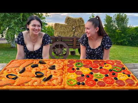 😯XXL PIZZA, 2 Meters Long! Giant Dinner for a Family Feast