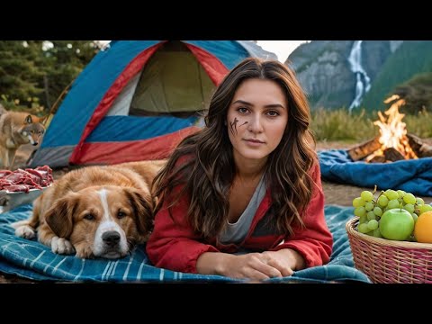 SOLO Camping in the WILD with my DOG - Cooking , Waterfall , RELAXING CAMP