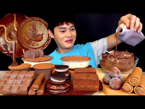 ASMR 초코초코 초코파티🍫초코푸딩 초콜릿 아이스크림 초코바 초코빵 먹방 Chocolate Dessert Party Choco Cake With Choco Milk MuKBang