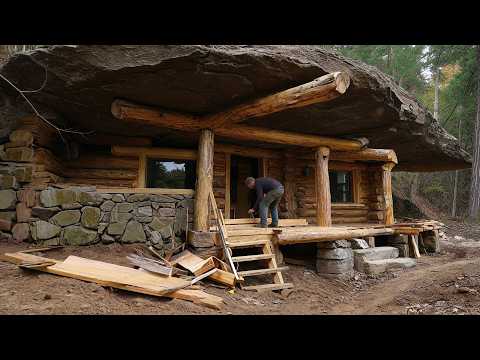 Building a SECRET House Under a MASSIVE Rock | 90-Day Solo Build | Full Process