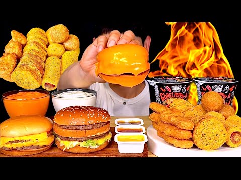 ASMR 고스트페퍼라면🥵트리플치즈버거 빅맥 맥너겟 뿌링클사이드 먹방Ghost Pepper Noodles With Cheese Burger Big Mac Nugget MuKbang