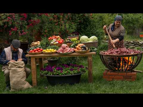 Rustic Village Lunch – Beef and Vegetables on a Sadj Grill 🥩🍅