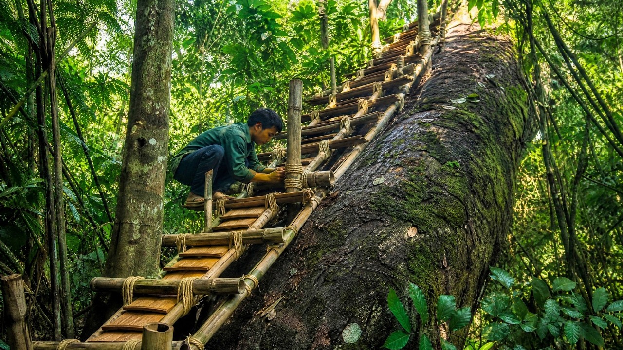 Man Builds SECRET Bamboo SHELTER In The Jungle With His EAGLE Companion | Full Build@Mr.TBushcraft