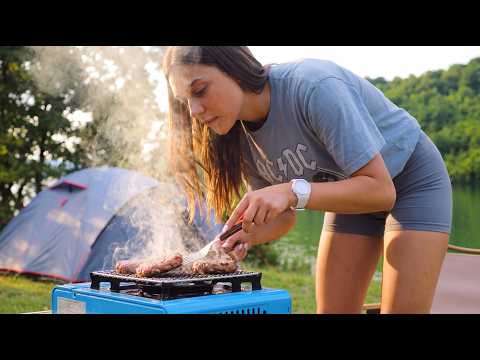 SOLO FEMALE CAMPING: Bushcraft Hacks & Delicious Forest Meals ASMR RAIN