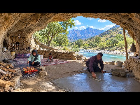 Leveling the Cave Floor with Stone and Cement for a Safe Shelter