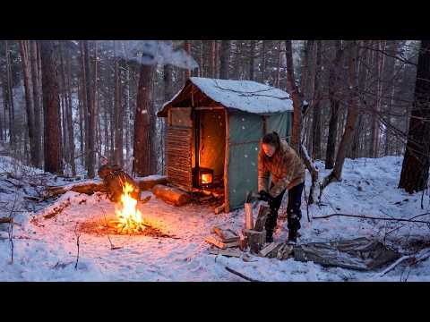 Girl Alone in the Snow | Building a Shelter to Survive the Night
