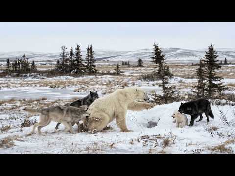 Mother Polar Bear Goes All Out After a Wolf Takes Her Cub