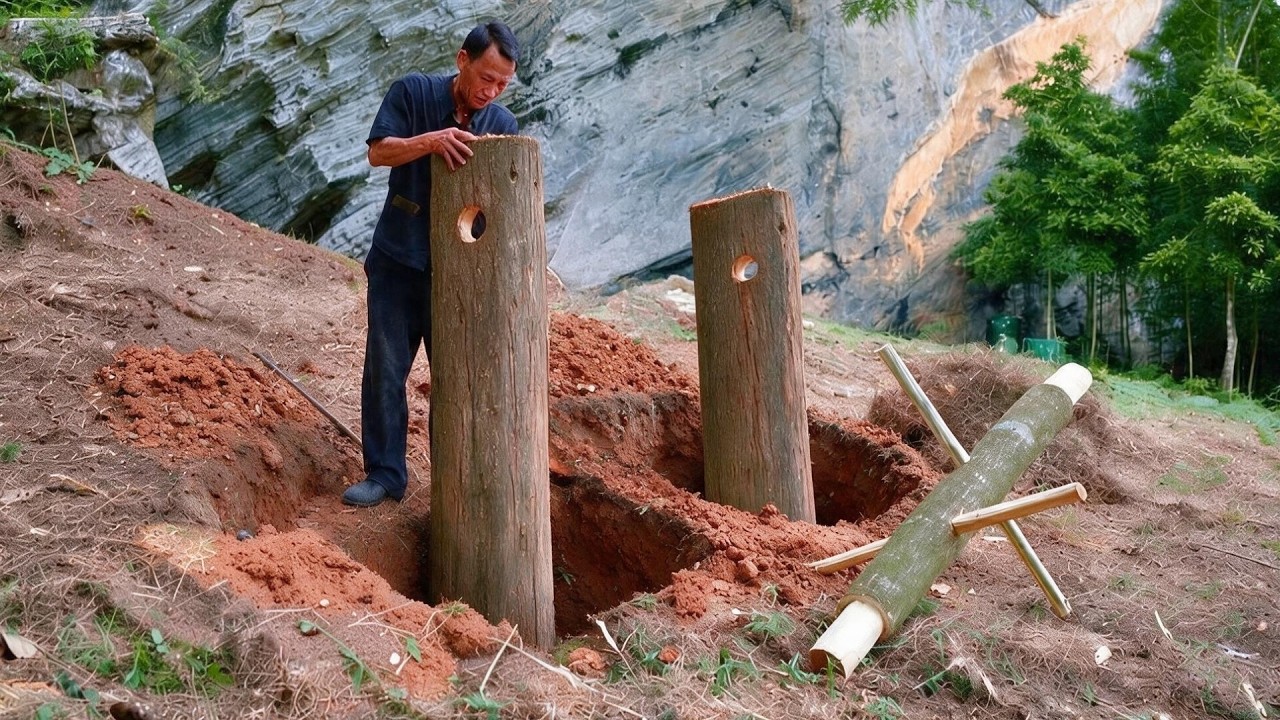 Man Builds DIY Off-Grid WOODEN HOUSE In The Mountains | Start To Finish By @CountryBoy-82