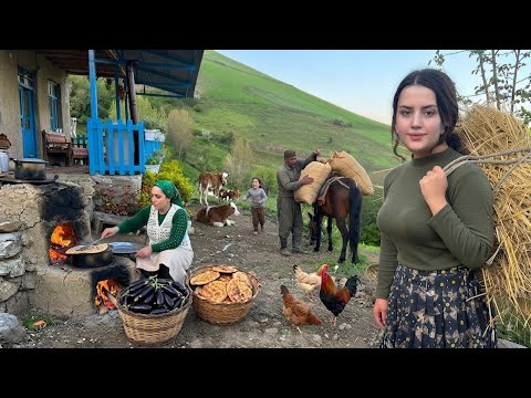 IRAN rural life; cooking bread and traditional dinner