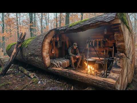 Building a Secret Dugout Inside a Hollow Tree | Building the Most Hidden Bushcraft Shelter