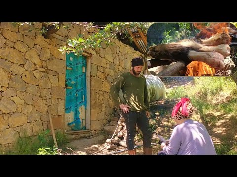 Yüksek bir dağ köyünde anne ile oğlun kelle paça yapımı.Mother and son's work in the village#village