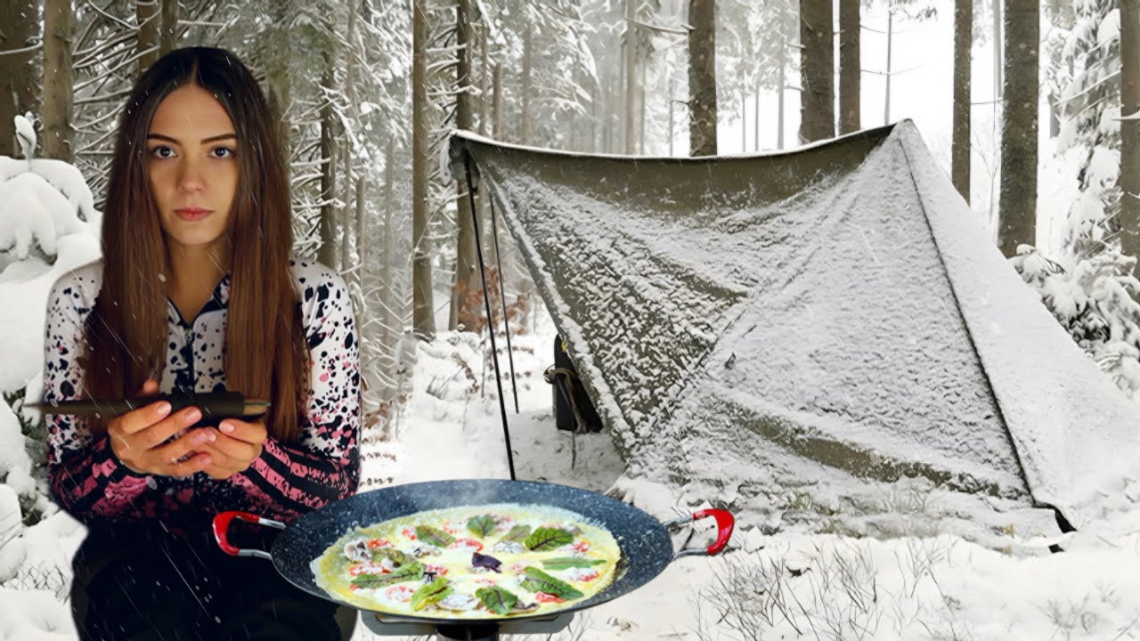 SNOW CAMPING IN THE STORM WITH NEW AIR TENT CAMP ASMR SNOW CAMPING IN THE STORM WITH NEW AIR TENT CAMP ASMR