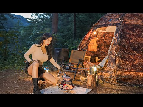 MILITARY TENT CAMPING IN THE DEEP MOUNTAINSㅣNATURE ASMR