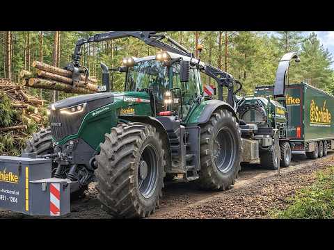 Fichtenkronen hacken für Forstschutz - Traktor Fendt 1050 & Eschlböck  Hackschnitzel Forstwirtschaft