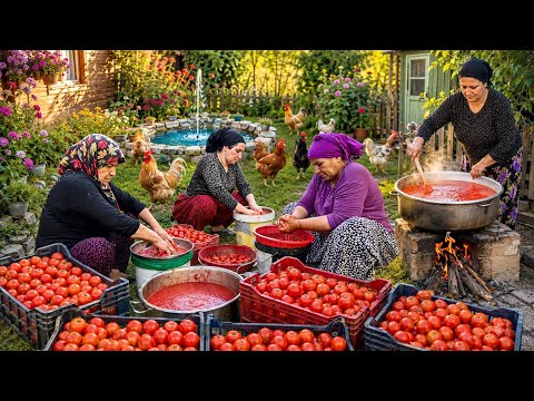 Köy Yaşamı Odun Ateşinde Doğal Domates Salça Yapımı | Köy Belgeseli 4K