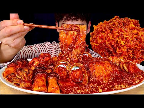 ASMR 매콤하게 졸인 불짜장 해물찜🥵불닭 팽이버섯 전복 낙지 새우 먹방~!! Fire Spicy Seafood Hot Spicy Mushroom 🍄 MuKBang~!!