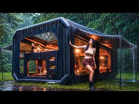 ☔ CAMPING IN THE RAIN WITH A LUXURY TWO-STORY INFLATABLE TENT