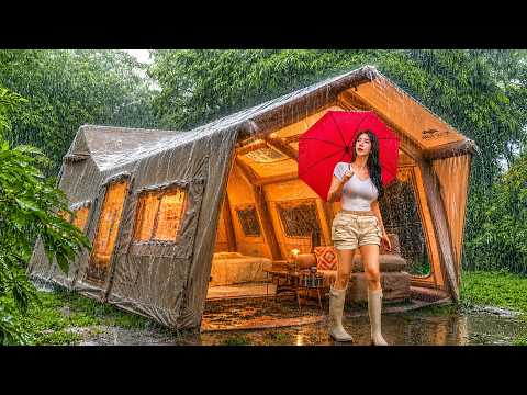 ☔️ CAMPING IN THE RAIN INSIDE A HUGE LUXURY AIR TENT
