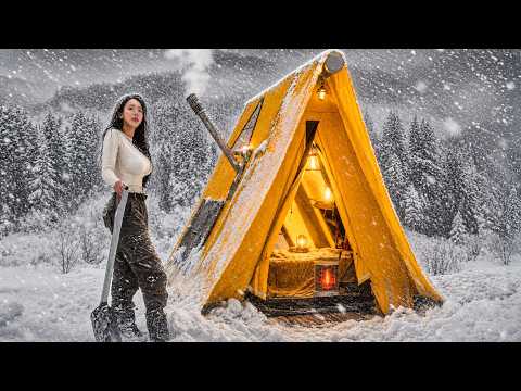 ❄️CAMPING IN HEAVY SNOW WITH A NEW INFLATABLE TENT
