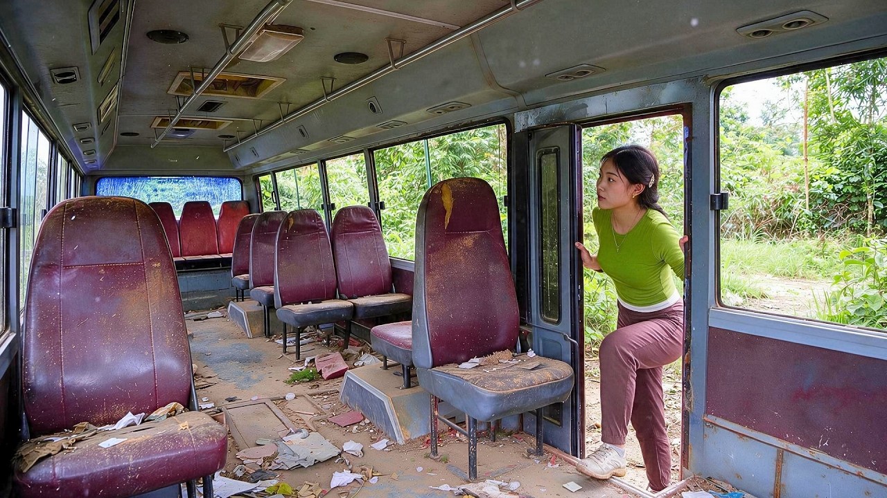 Young Woman Turns ABANDONED BUS into a CAFE on Wheels | Start To Finish By @Hoa-Mechanical