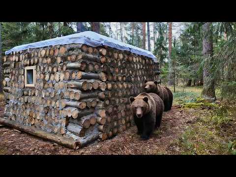 Man Builds HIDDEN LOG CABIN to Survive Wild Animals | by @RuslaninTheWoods