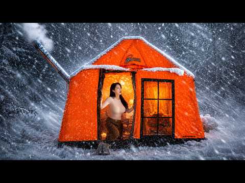 ❄️CAMPING IN THE SNOW WITH A WARM INFLATABLE TENT: SOUNDS OF SNOWY NATURE